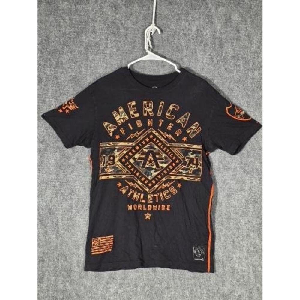 American Fighter Black Orange Camo Graphic T Shirt Mens Size M Training Division